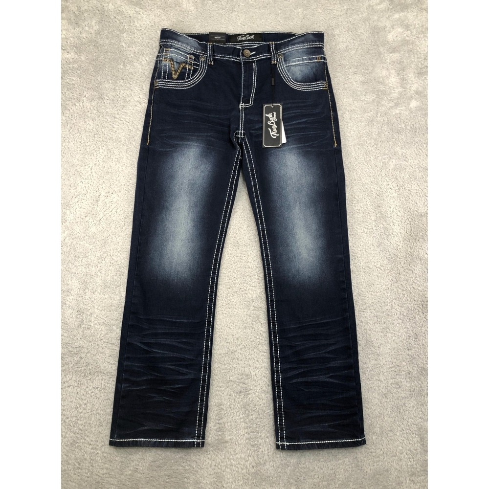 True Luck Jeans Mens 35x30 (Tag 32x30) Blue NWT Bootcut Stretch Flip Pockets